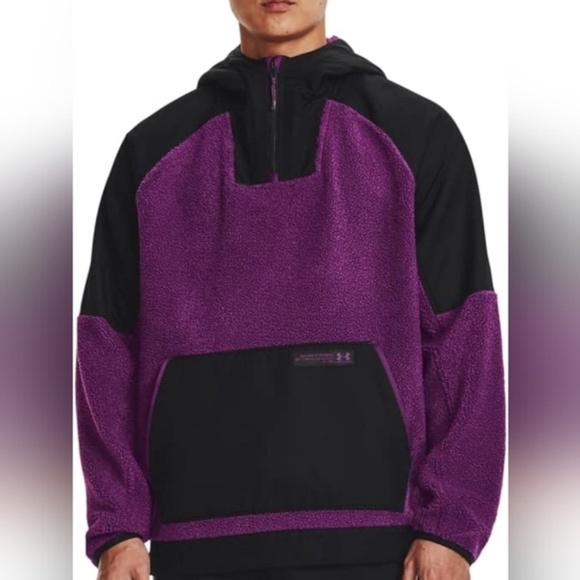 Under Armour Mission Boucle Andrack Hooded Jacket Coat Size L Black Purple - Picture 1 of 9